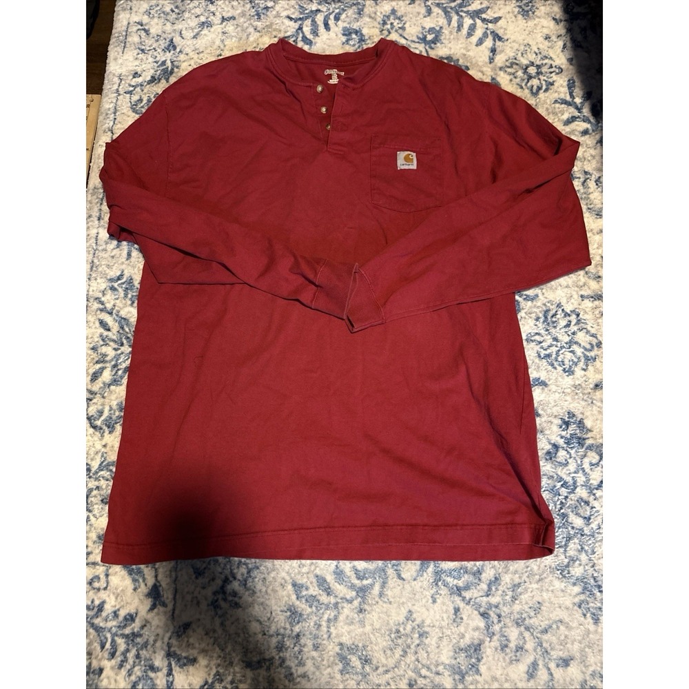 Carhartt Mens XL Tall Red Long Sleeve Henley Pocket T-Shirt Cotton Workwear